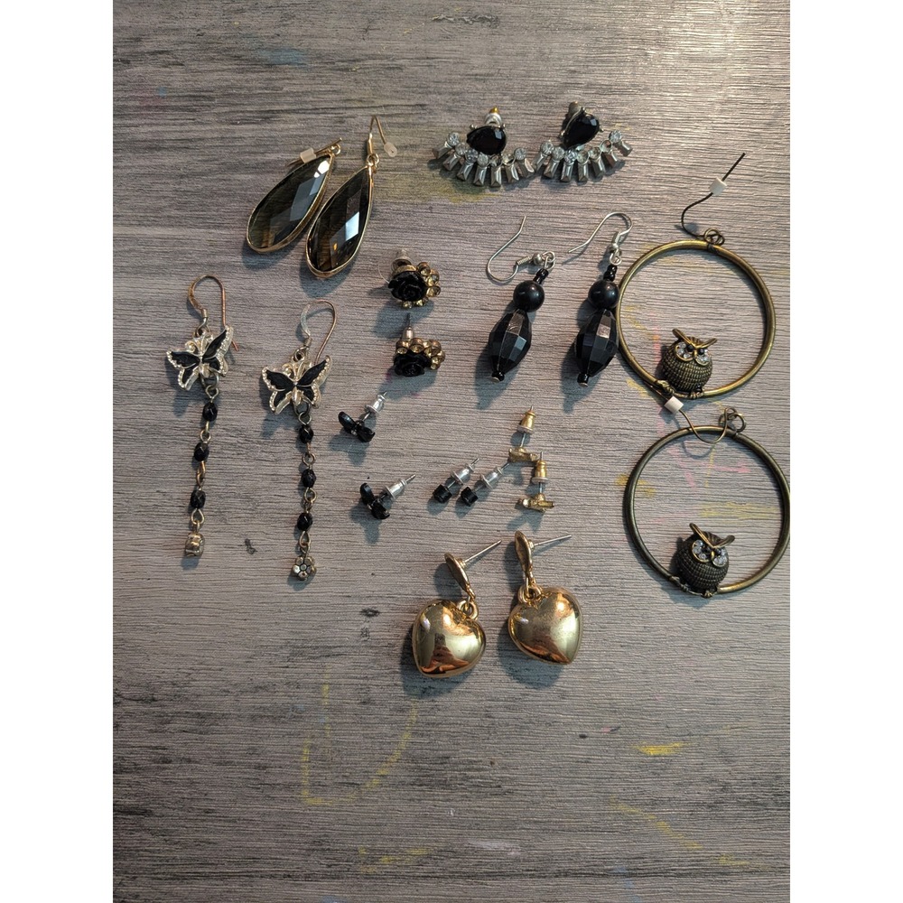 Mixed Fashion Earring Lot Gold Tone Hearts Owls Butterflies Studs Dangles 10 Pr
